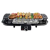 Grill Electrico Parrillas para Barbacoa Sin Humo Barbacoa Grill de Mesa con Bandeja Recoge Grasa, Altura und Temperatura Ajustable, para 6 Personas 2000W Negro