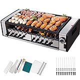 ZXGQF Barbacoas eléctricas, Parrilla eléctrica sin humo giratoria automática Bandeja eléctrica para hornear multifuncional Bandeja antiadherente, ajustable en tres velocidades (10 skewers)