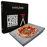 CUORE LAVICO - Placa refractaria de piedra volcánica y etnea para pizza 39 x 30 x 2 cm | Horno de gas, eléctrico y barbacoa para pan y pinzas - Fabricado en Italia