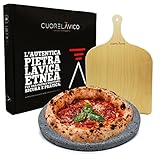 CUORE LAVICO – Kit de placa refractaria de piedra volcánica y etnea redonda para pizza diámetro 35 SP. 2 cm + pala | Horno de gas, eléctrico y barbacoa para pan y alicates - Fabricado en Italia