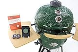 YNNI KAMADO TQTV23GR XL - Parrilla de 23 pulgadas, verde, chipfeeder, paquete, barbacoa, cerámica, huevo, ahumador, TQTV23BL