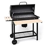 Oneconcept Beefbutler - Parrilla de carbón con ahumador, Barbacoa, BBQ, Grill, Asador Directo o indirecto, Rejillas de ventilación, 100x95x55 cm, Portátil con Ruedas, Negro