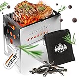 Zentorno® Barbacoa de camping [New 2023] de carbón vegetal de acero inoxidable | Mini parrilla portátil portátil de viaje | Barbacoa de viaje pequeña y portátil | Barbacoa para festivales con bolsa