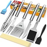 AISITIN Utensilios Barbacoa 8 Piezas Accesorios Barbacoa de Acero Inoxidable Utensilios Barbacoa Kit, Accesorio de Parrilla de Regalo para Hombres,para Jardinería y Camping