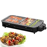 Parrilla De Barbacoa Eléctrica 2 En 1, Grill De Bbq, Tubo Calefactor Antiadherente En Forma De U Doble, Sin Humo, Fácil De Limpiar, Para Interior O Exterior (1500W)