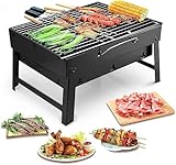 Barbacoas Portátiles, Uten Parrillas de Carbón Parrilla Portátil Parrilla de Acero Inoxidable para Ahumar Carbón Char Broil BBQ Pit Grill para Acampar al Aire Libre (Mediano), Negro