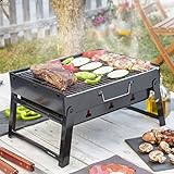 BricoLoco.com Barbacoa portátil carbón plegable pequeña de sobremesa o suelo. Con rejilla para carbón y parrilla para alimentos. Ideal para camping, terraza, acampada, patio o jardín