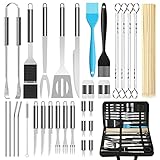 AISITIN Utensilios Barbacoa Juego de Herramientas para Barbacoa de Acero Inoxidable de 37 Piezas Accesorios para Parrilla Barbacoa Portátil, Adecuada para Barbacoa de Jardín y Camping