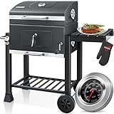 KESSER® Grill, Carro de Parrilla de carbón XXL con Tapa, Ruedas, Mango de Acero Inoxidable, Rejilla y termómetro, Carro de Parrilla de carbón Grande, Barbacoa, Camping, terraza, jardín, Gris