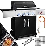 KESSER® Barbacoa de Gas Master BBQ con Infrarrojos a 800 °C y termómetro para Barbacoa, iluminación LED, cerámica 4+1 quemadores de Acero Inoxidable, Barbacoa de Carro XXL, Negro