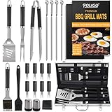 POLIGO 21PCS Set Barbacoa Utensilios Parrilla Barbacoa Acero Inoxidable con Estera Barbacoa - Completo Regalos Kit Barbacoa Accesorios Barbacoa Herramienta Barbacoa Regalos para Hombres