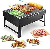 Barbacoas Portátiles, Uten Parrillas de Carbón Parrilla Portátil Parrilla de Acero Inoxidable para Ahumar Carbón Char Broil BBQ Pit Grill para Acampar al Aire Libre (Mediano), Negro