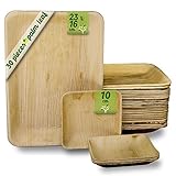 GoBeTree Bandejas Desechables de Hoja de Palma 30 Piezas, 25 Bandeja Rectangular de 23 x 16 cm y 5 Platos Cuadrados de 10 cm. vajilla Rustica de Madera para barbacoas y Fiesta de cumpleaños.