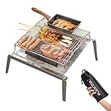 FLEXTAILGEAR Parrilla plegable 2 en 1, parrilla plegable ligera, hoguera plegable de acero inoxidable 304 para picnic, barbacoa portátil al aire libre, tamaño grande