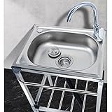 Fregadero móvil, fregadero de cocina de acero inoxidable, lavabo multifunción con grifo, fregadero de pie, para uso interior y exterior, garajes, barbacoas de jardín, etc. (48x35x83cm,1-Kombination)