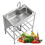 Fregadero De Cocina Con Soporte, Fregadero Independiente De Acero Inoxidable 304 Con Estante Multifuncional Para Mesa De Trabajo Lavabo De Verduras De Sobremesa Para Garaje, Restaurante, Cocina, Lavan