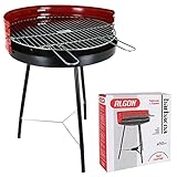 Algon VEN8435476232976 - Barbacoa Hierro Grill Grande con Patas, Parrilla Zincada Artesanal Redonda, Carbon Leña, Color Rojo/Negro, Ø 50 cm, talla única