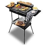 Cecotec Barbacoa Eléctrica PerfectSteak 4250 Stand. 2400 W, Parrilla de acero inoxidable, Soportes con Gran Superficie, 3 Niveles de altura y Panel cortavientos, Bandeja desmontable