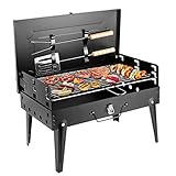 SunJas Barbacoa Portátil Barbacoa de Carbón Plegable con Parrillas de Acero Inoxidable Asador al Aire Libre Mini BBQ para 4-6 Personas para Jardin, Picnic, Camping - Color Negro