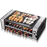 SANJIANG Parrilla De Barbacoa Eléctrica con Rotación Automática Mesa Sin Humo para Interiores Barbacoa Parrilla Antiadherente Temperatura Ajustable Cocina Parrilla Eléctrica para Barbacoa,9roots