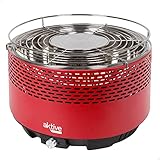 Aktive 63003 - Barbacoa Portátil a Carbón Recargable a Pilas sin Humo Roja, Protección Antigoteo, Incluye Bolsa de Transporte, Hornea en la Parte Interior, Parrilla, Medidas Ø34 x 21.5 cm