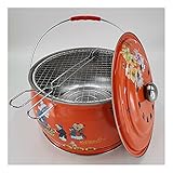 Barbacoa Portátil 12.2 pulgadas forma de forma redonda Grill Brasillo con asa y patrón de color vibrante Patio de camping al aire libre Picnic Picnic carne carne asada Hogar BBQ Horno de carbón Barbac