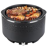 Barbacoa de Carbón, Barbacoa de Carbón sin Humo, Barbacoas Portátiles Ø 34 x 22 cm, con Caja de Ventilador Extraíble, Puerto USB y Bolsa de Transporte, para Balcón, Camping, Picnic, 2 a 5 Personas