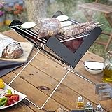 BricoLoco.com Barbacoa portátil carbón plegable pequeña de sobremesa o suelo. Con parrilla para alimentos extraíble. Ideal para camping, terraza, acampada, patio o jardín