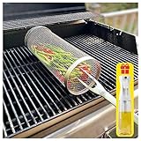 huanzhi Cesta De Parrilla para Barbacoa, Ccesorios Barbacoa De Obra Parrilla para Asar Verduras, Cesta para Verduras para Todo Tipo De Barbacoas (Viene con Un Rociador De Aceite De 300ml),4pcs